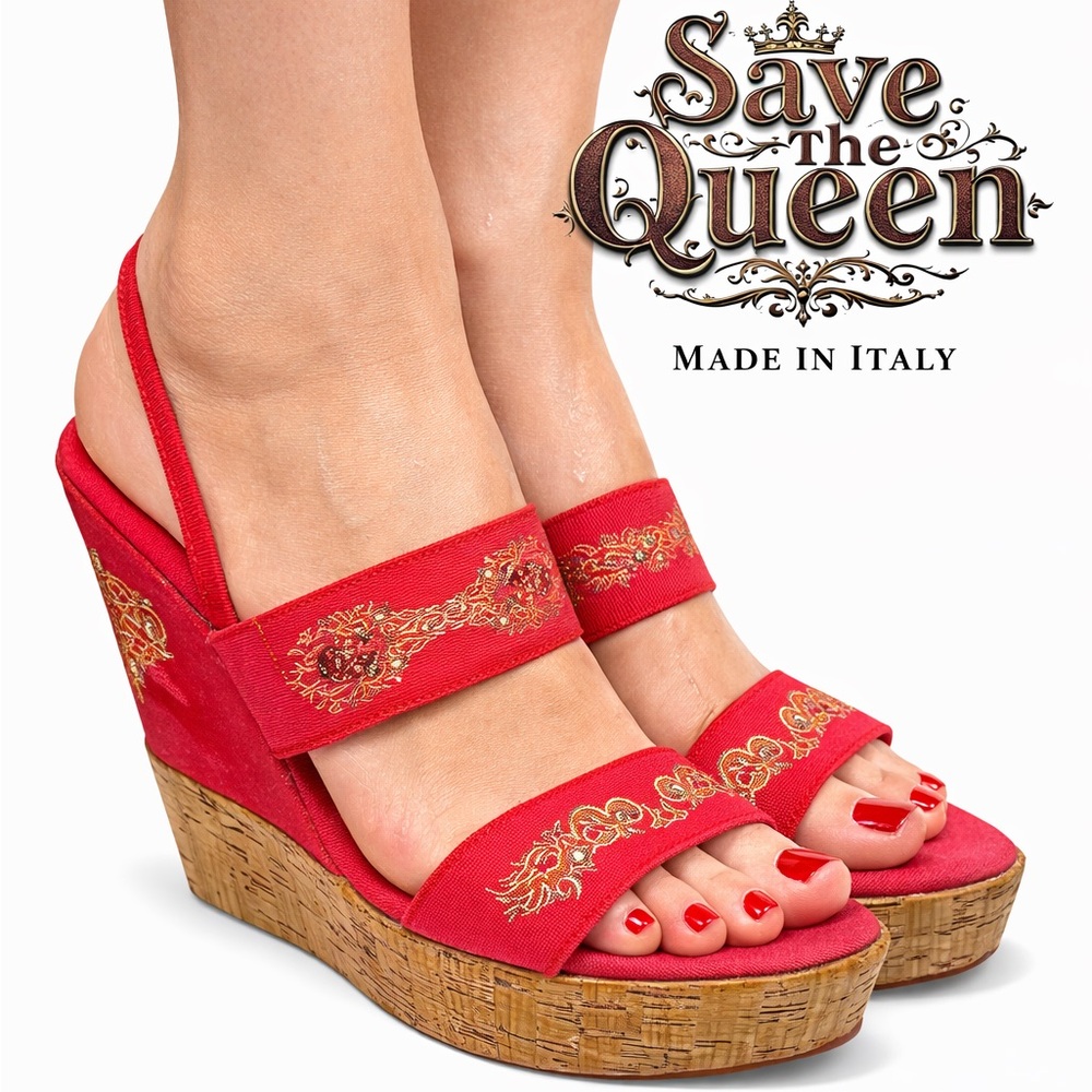 Save The Queen Pink Strappy Wedge Sandals EU 38 US 7 Made in Italy Vintage